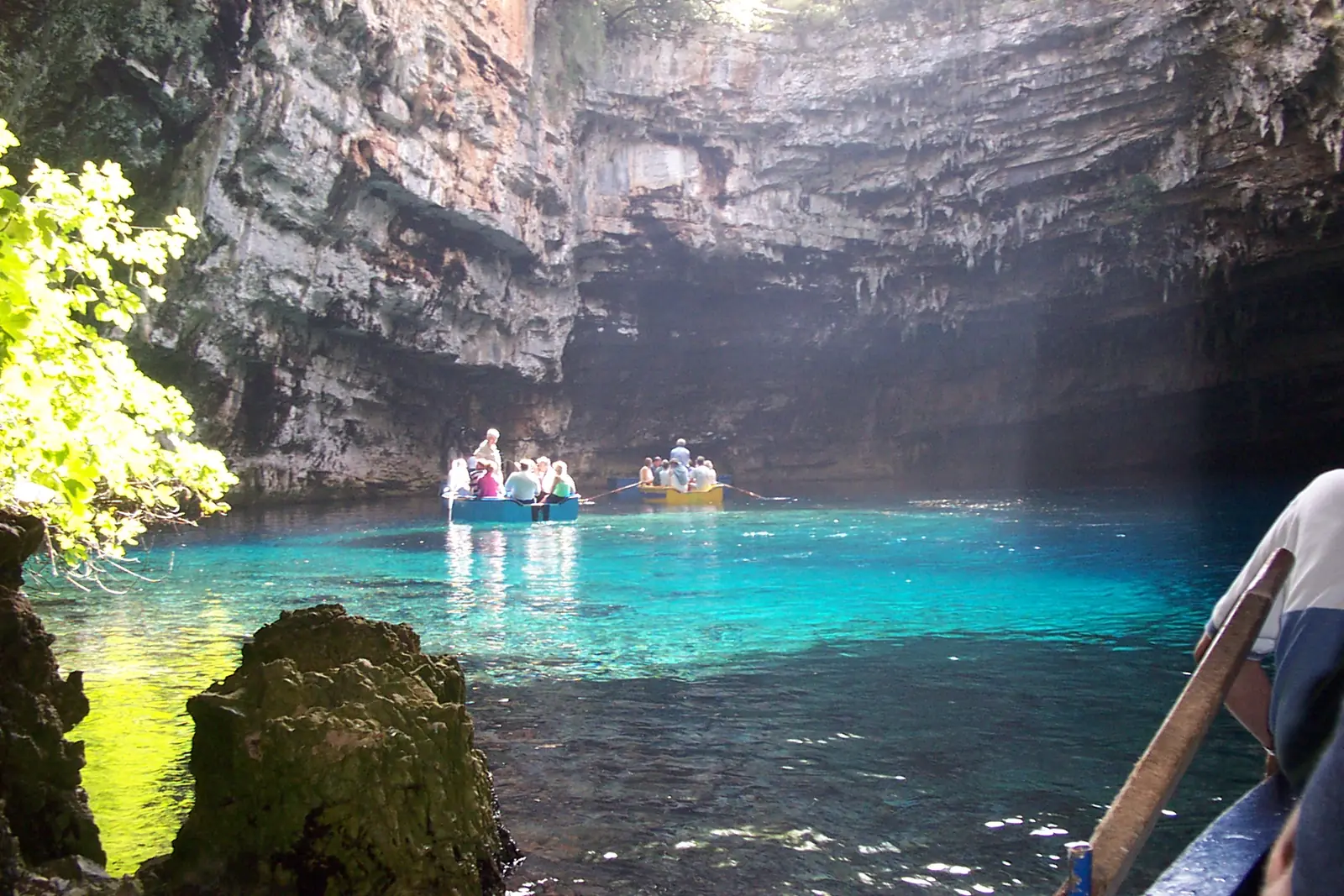 Blue water of the subterranean lake in Melissani Cave near Sami, Kefalonia