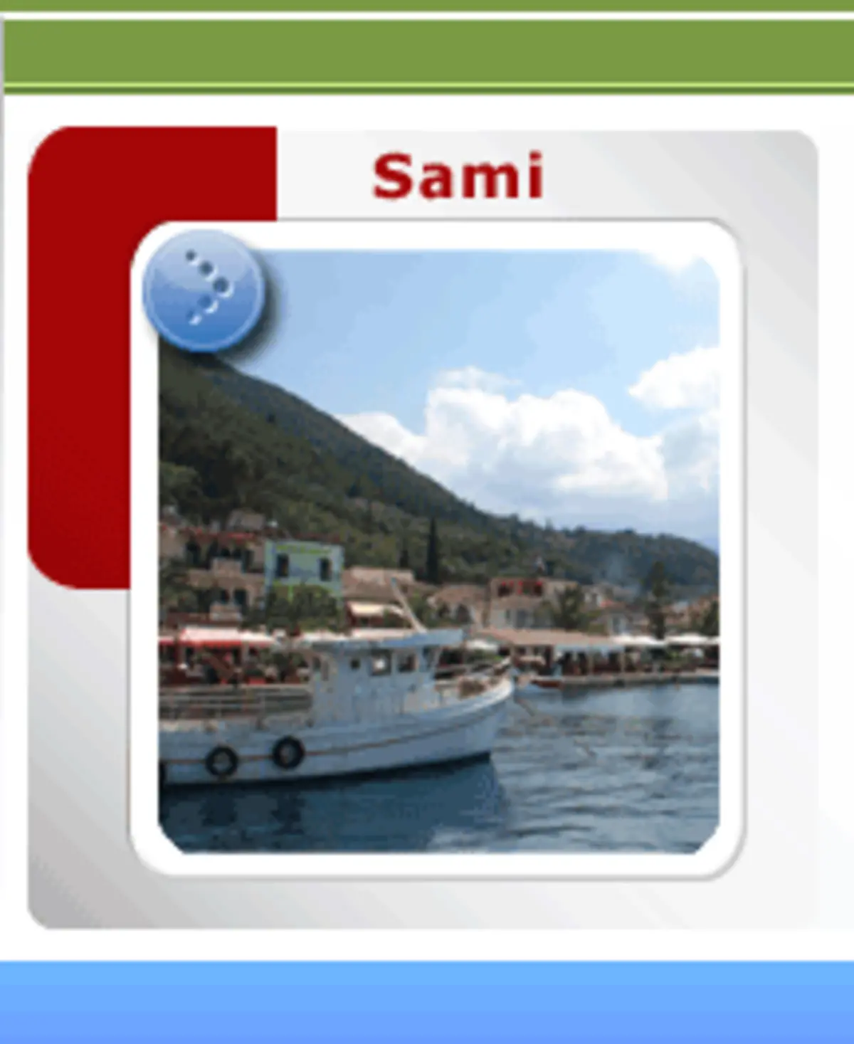 Picturesque harbor in Sami, Kefalonia, featuring boats, mountains, and waterfront buildings near Melissani Cave