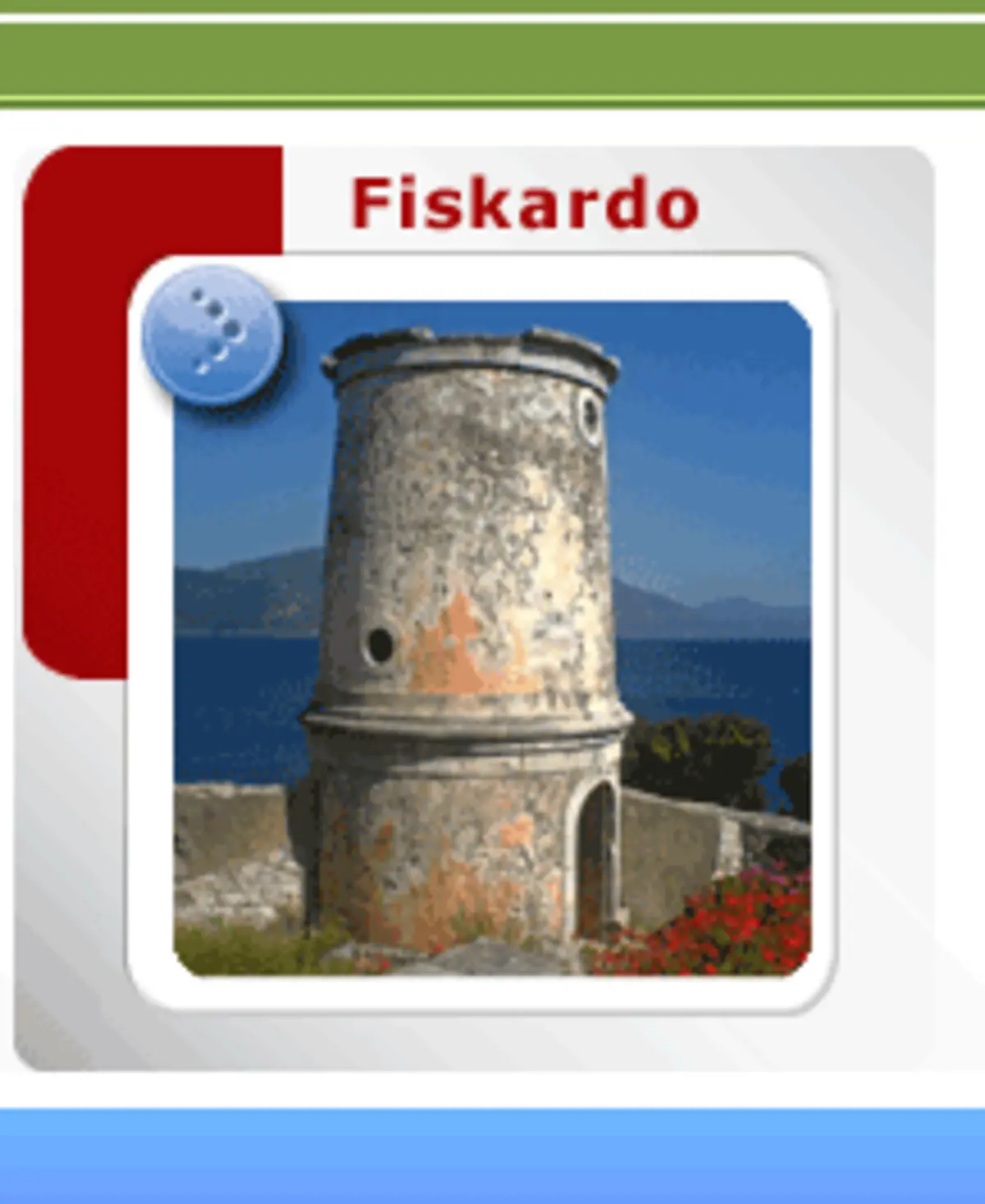 Historic stone windmill tower by the sea in Fiskardo, Kefalonia, Greece